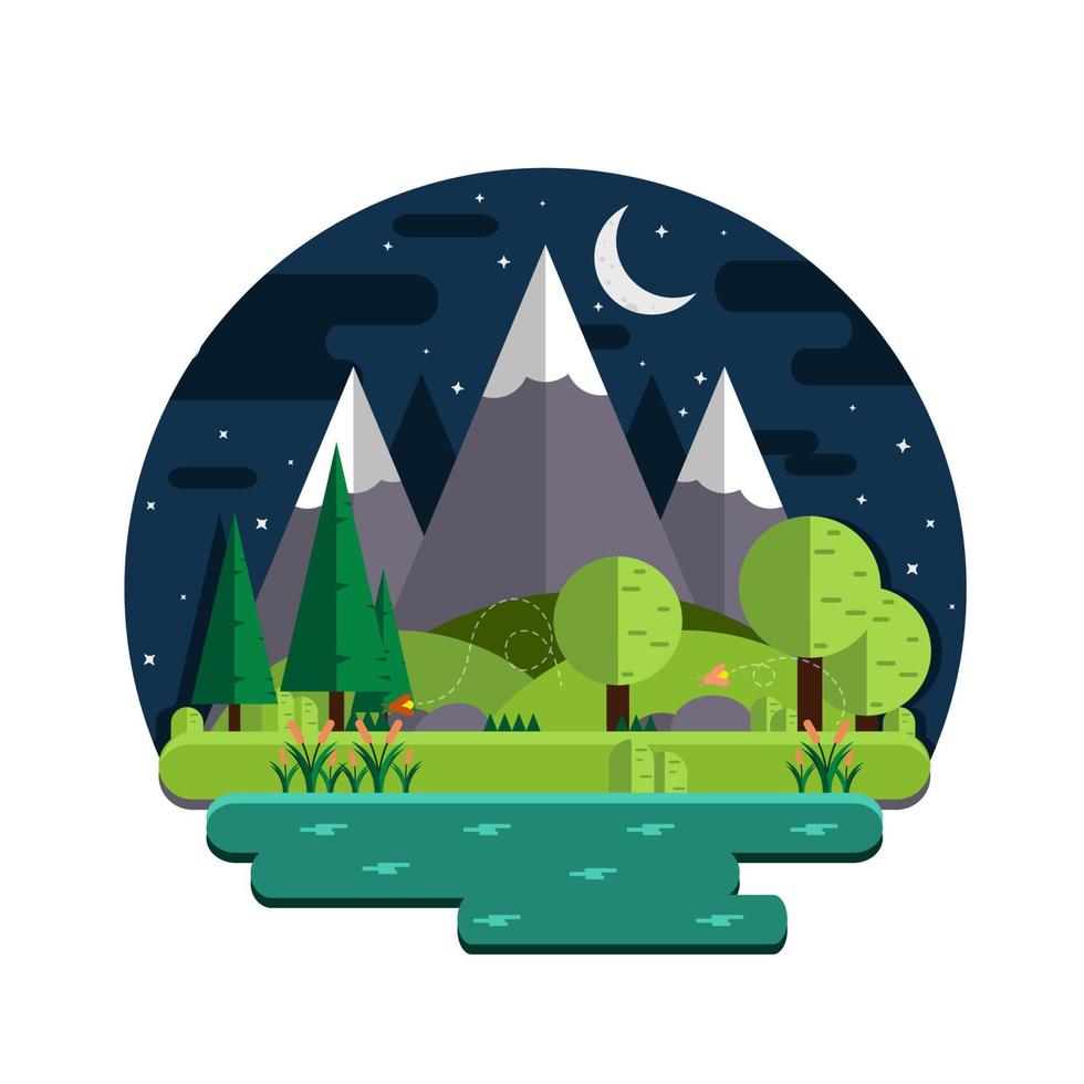 paisaje natural en la noche que está lleno de calma vector