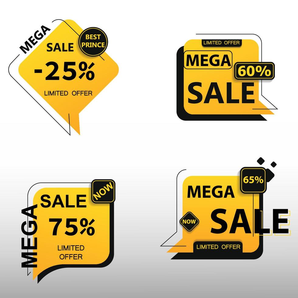 Promoción de banner de descuento de 4 mega ventas, con un color amarillo estilo caja suave vector