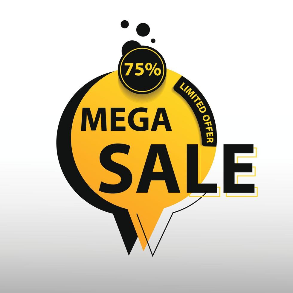 Promoción de banner de descuento de 4 mega venta, con un color amarillo de estilo redondo suave vector