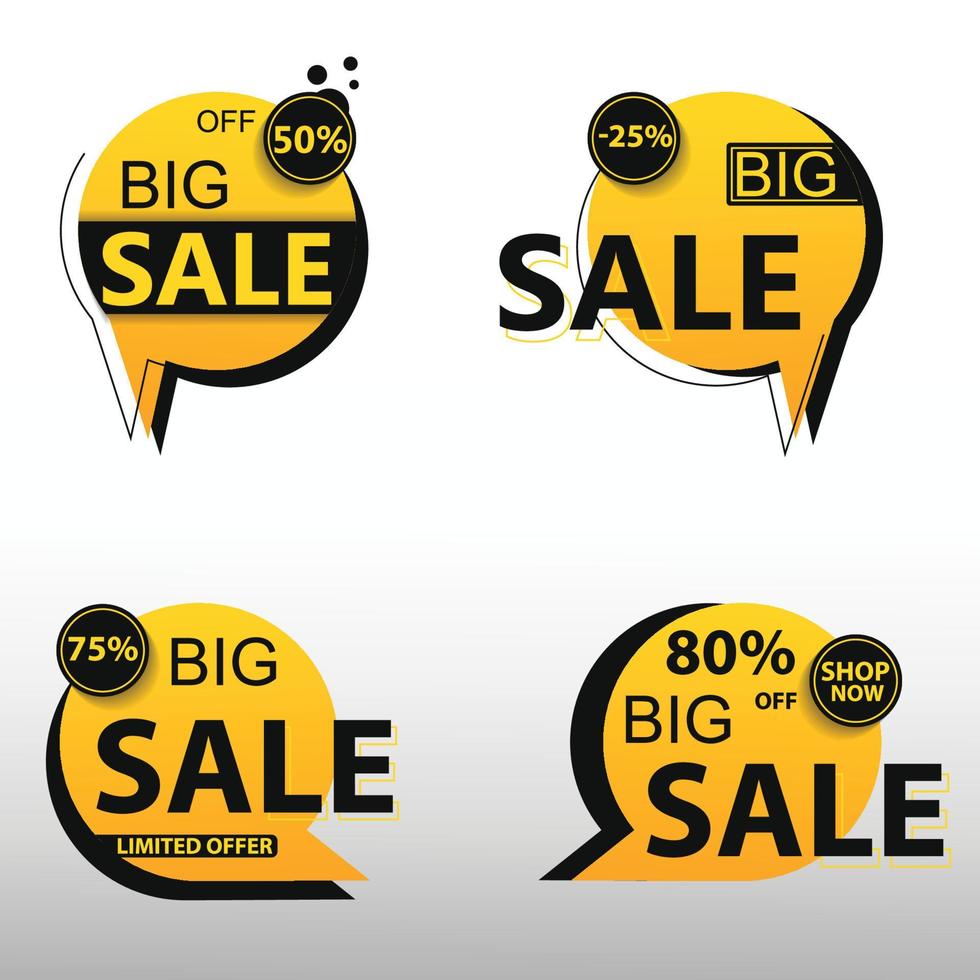 4 Big sale discount banner promotion, with a smooth round style yellow color vector
