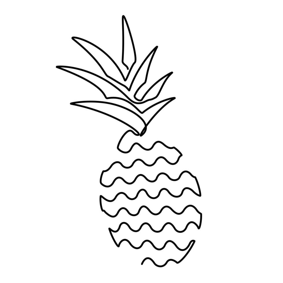 Pineapple one continuous line drawing whole healthy organic fruit. Fresh tropical summer fruitage concept vector
