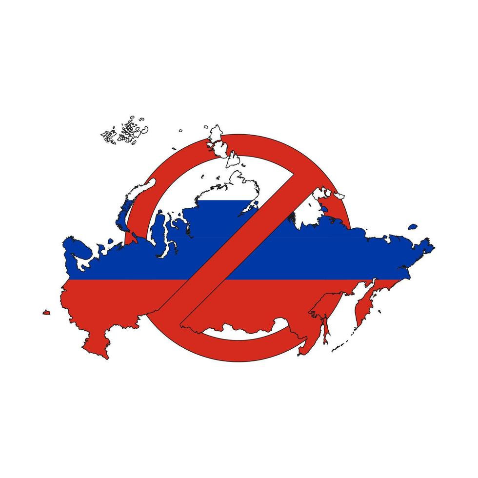 Rusia prohibido. detener a los agresores rusos. señal de prohibición roja con el mapa de rusia. vector