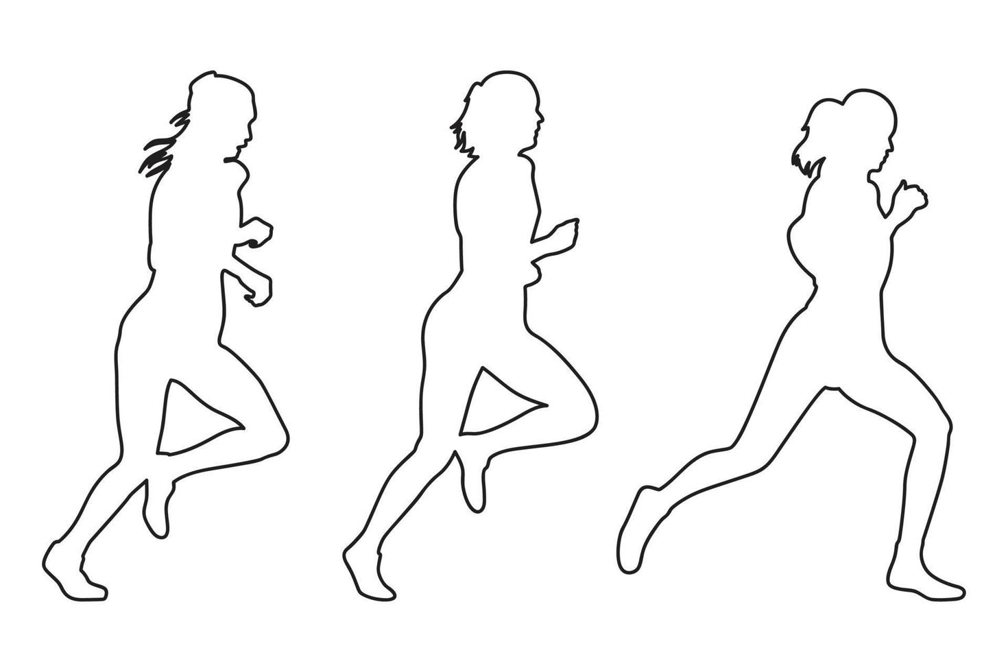 Female runner line silhouette collection vector