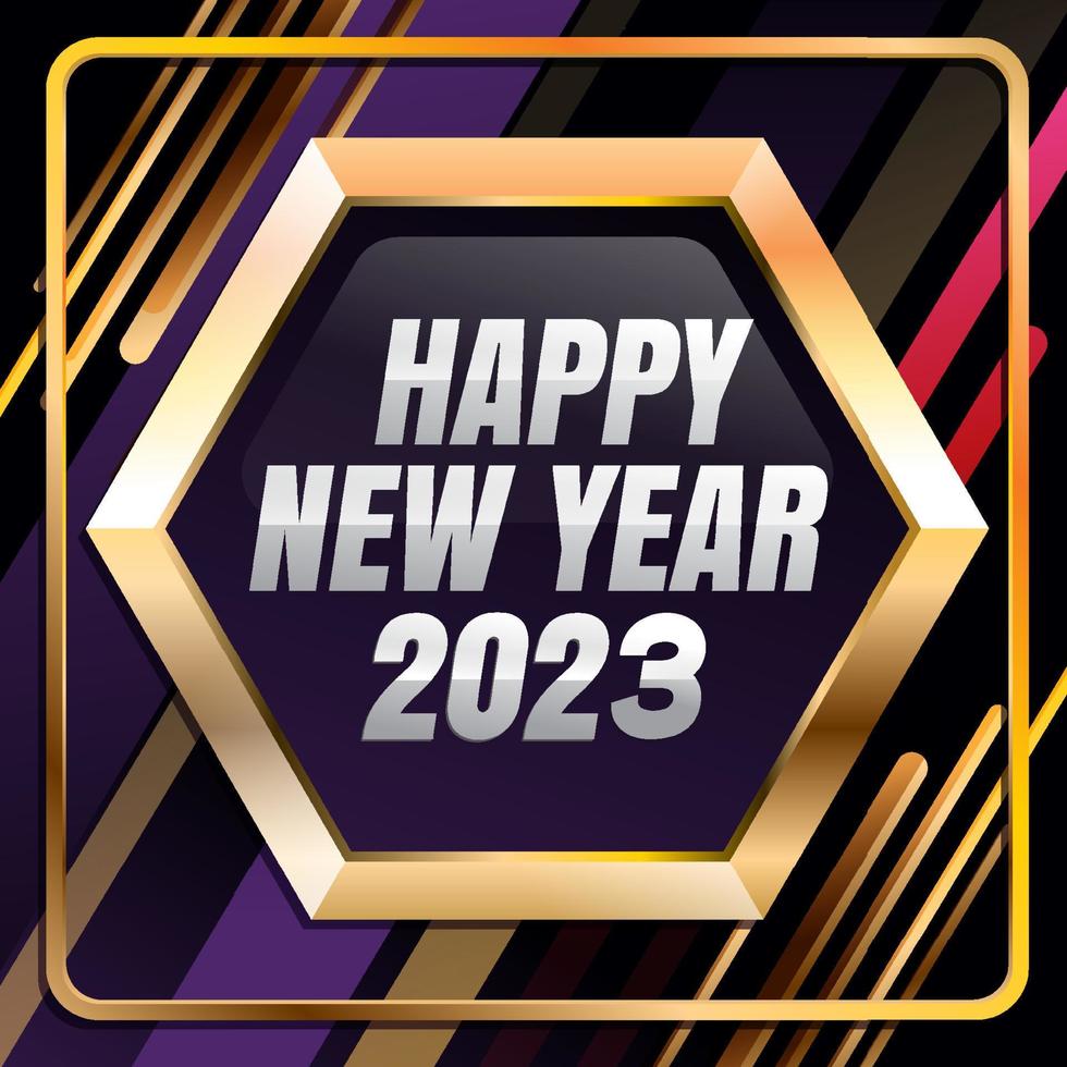 Happy New Year greeting card with colorful modern design, numbers and geometric background. vector