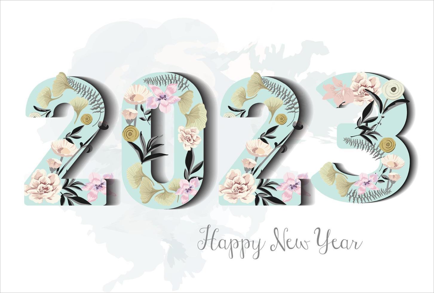 Happy New Year 2023 with watercolor flowers and leaves background ...