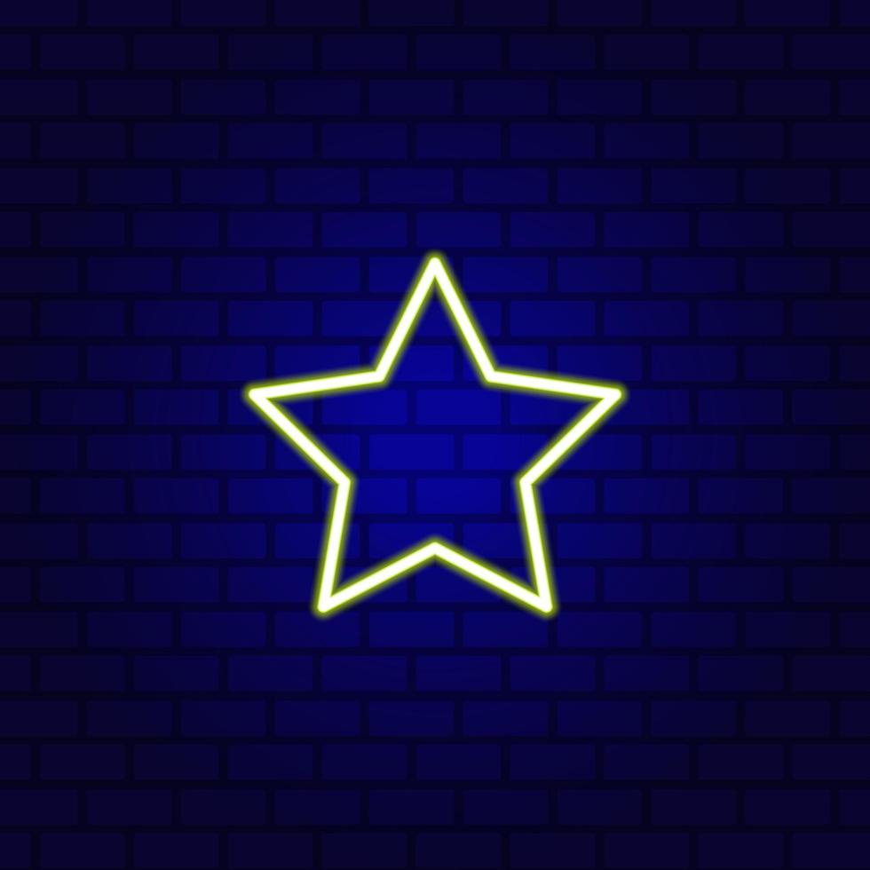 Neon single star on brick wall. Vector illustration.