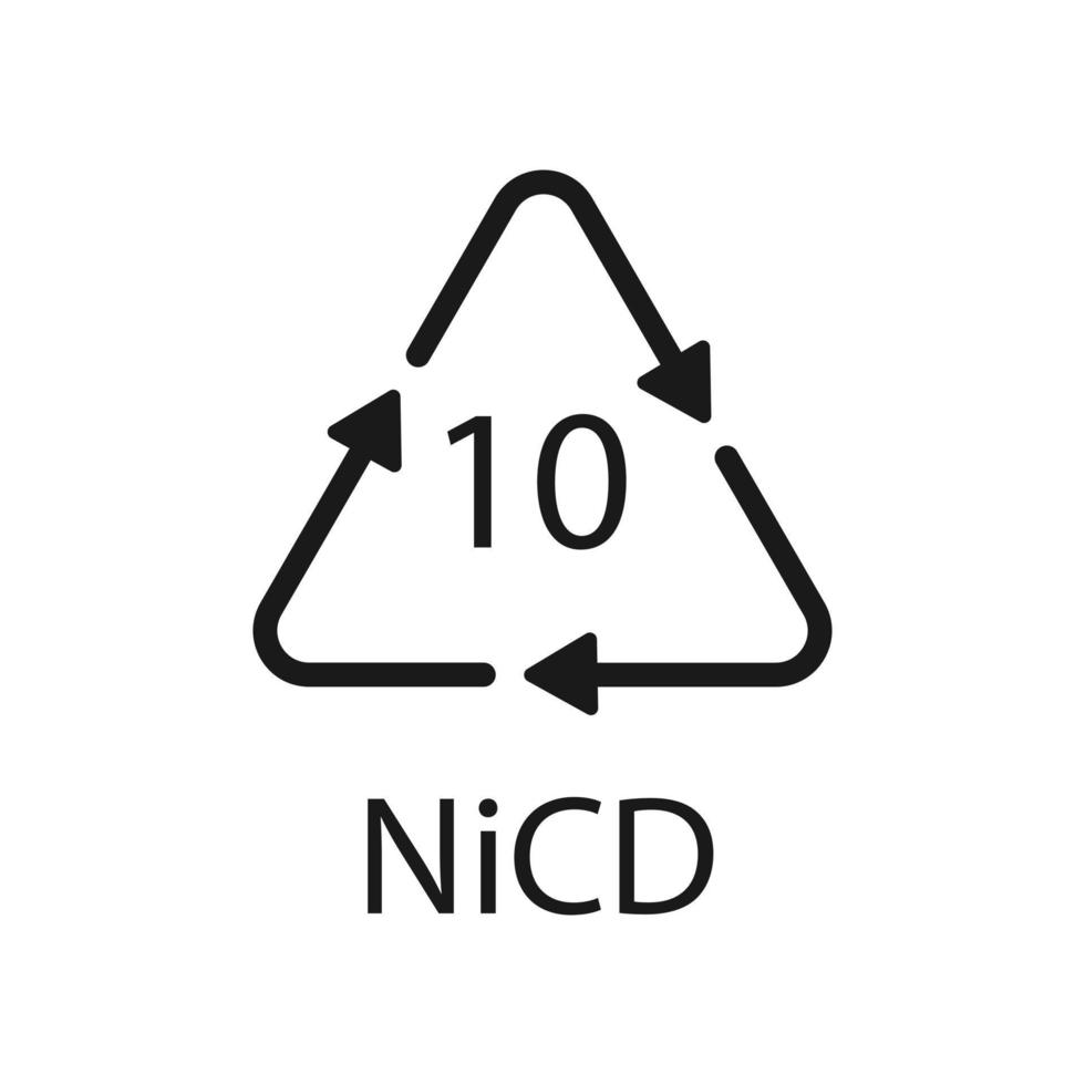 Battery recycling code 10 NiCD . Vector illustration