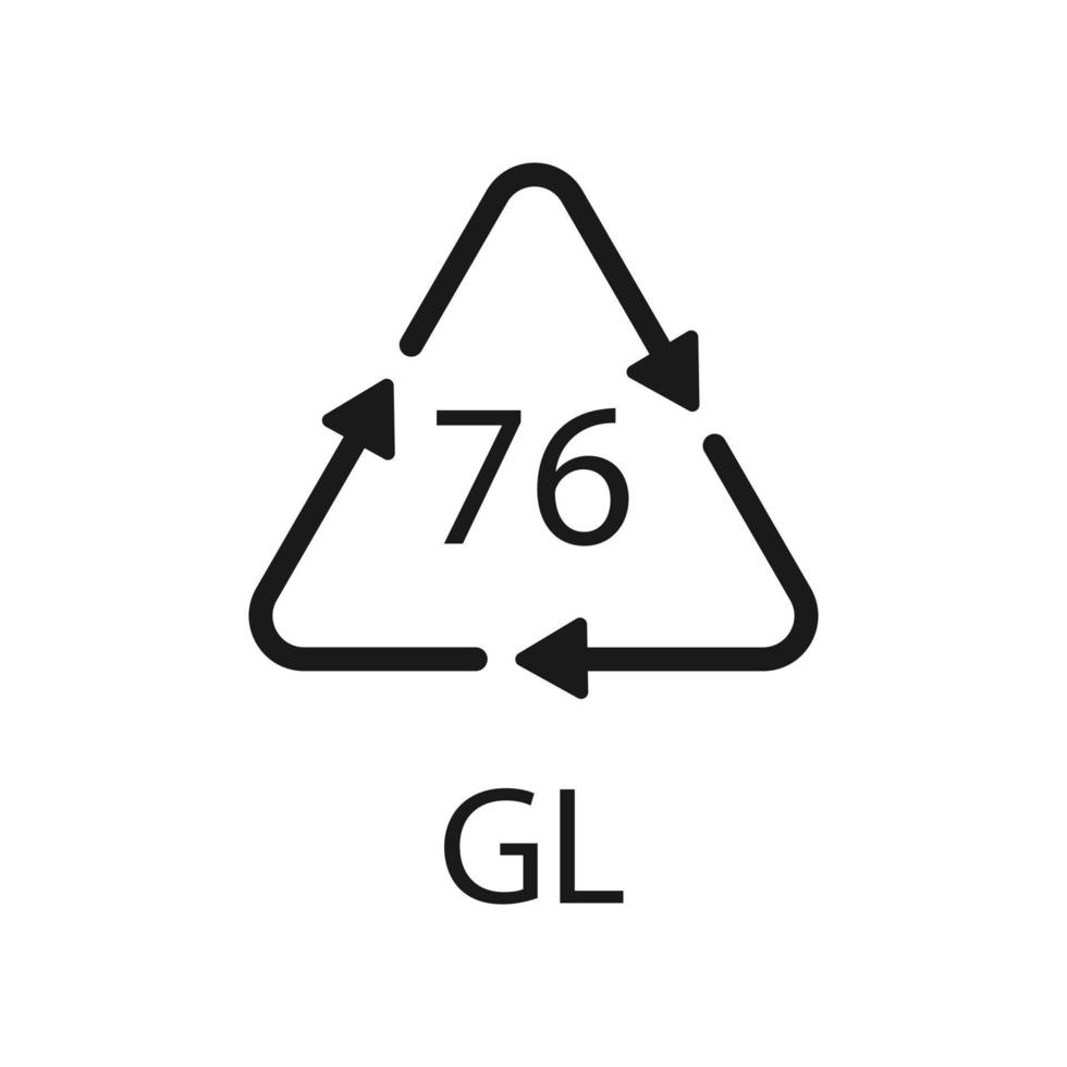 código de reciclaje de vidrio de cristal 76 gl. ilustración vectorial vector
