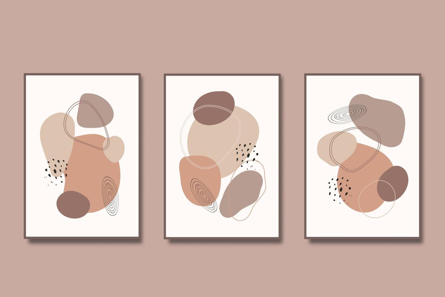 Hand draw abstract boho organic shapes in poster set vector