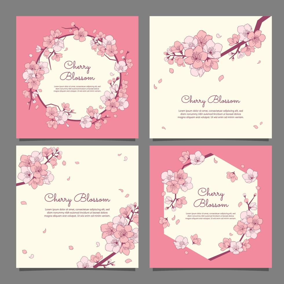 Beautiful Cherry Blossom Hand Drawn for Social Media Template vector