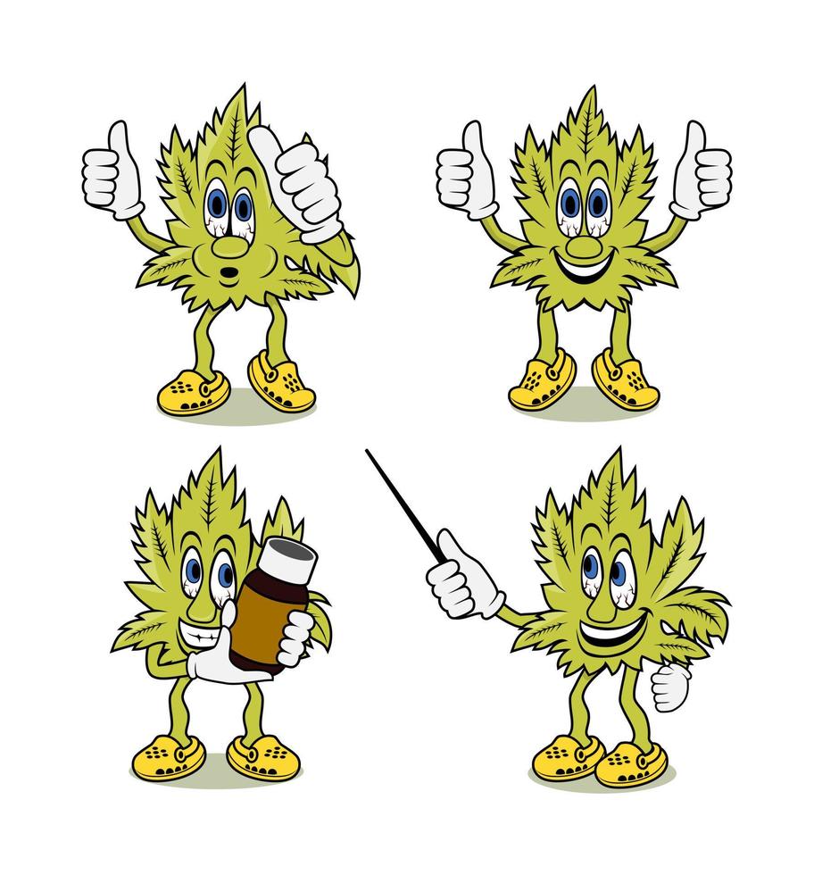 Set of cannabis cartoon character design illustration vector