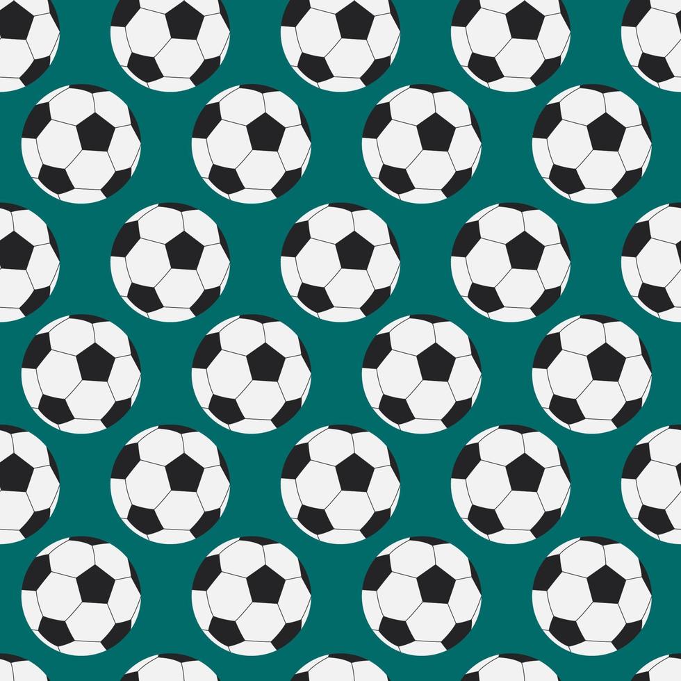 Football vector pattern. Seamless green background with white and black soccer balls. Tiled repeating illustration