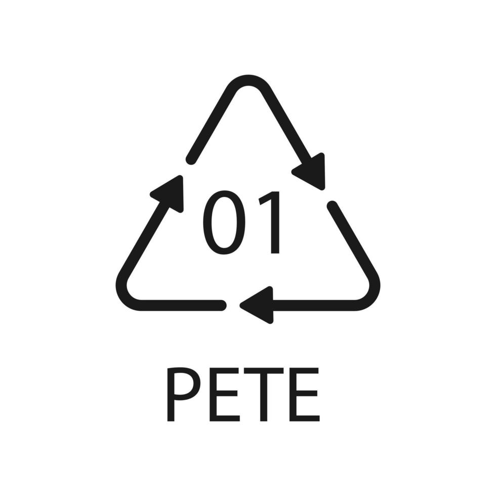 PETE 01 recycling code symbol. Plastic recycling vector polyethylene sign.