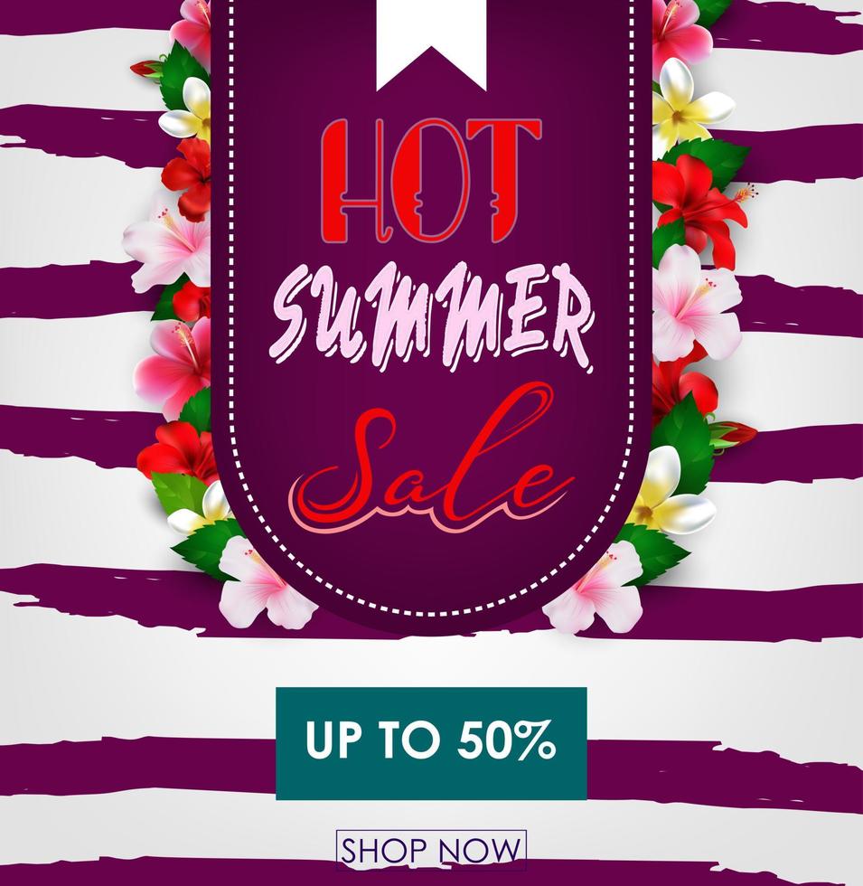 Summer sale background with tropical flowers vector