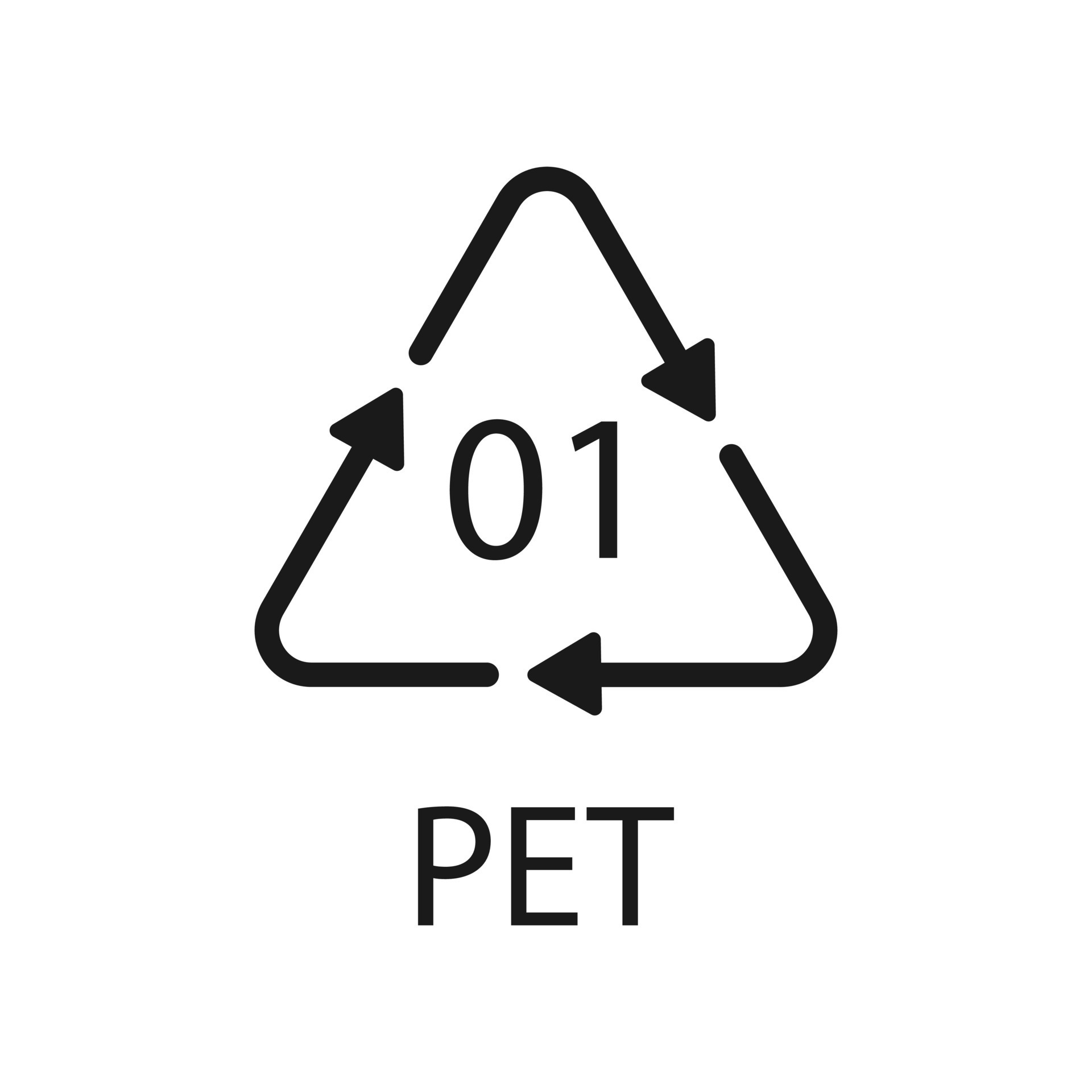 PET 01 recycling code symbol. Plastic recycling vector polyethylene