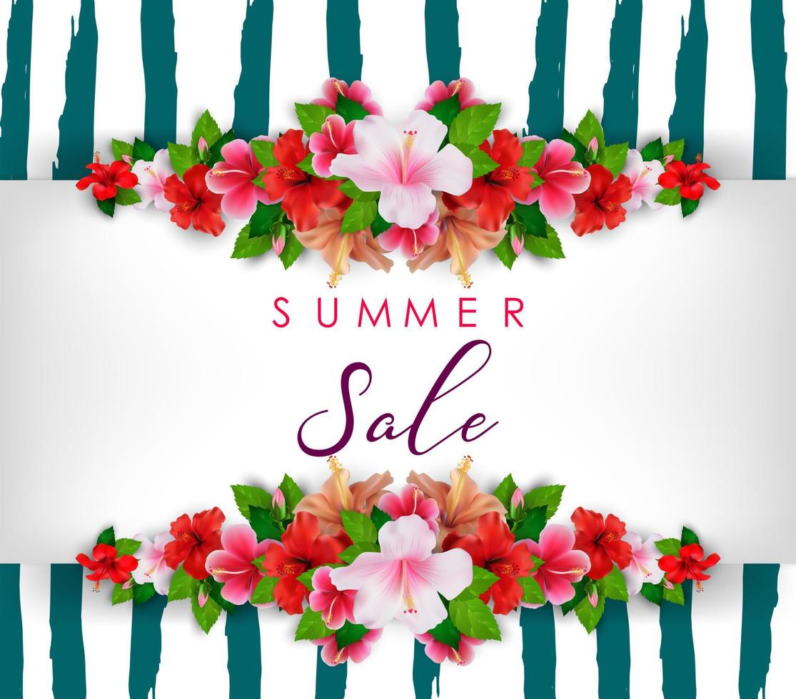 Summer sale background with tropical flowers vector