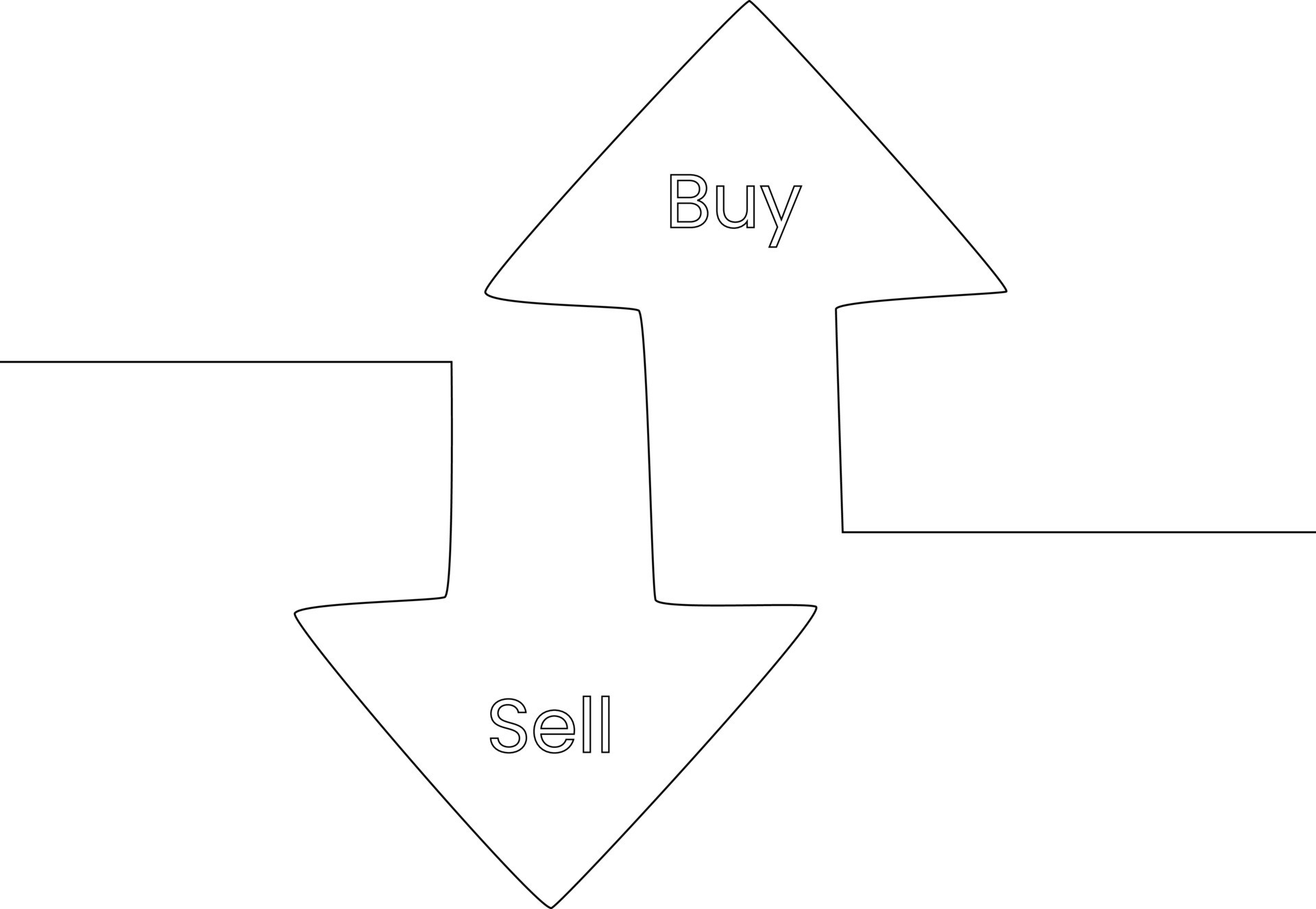 Single continuous line drawing buy or sell on stock market background