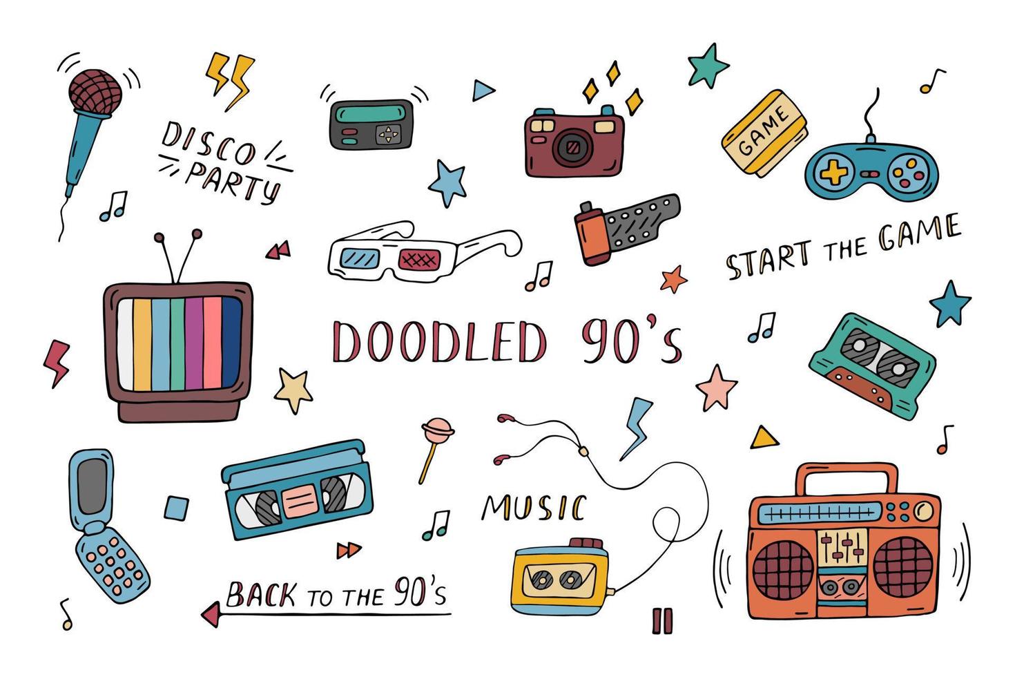 Premium Vector  Hand drawing styles for retro items. doodle 90's retro item .