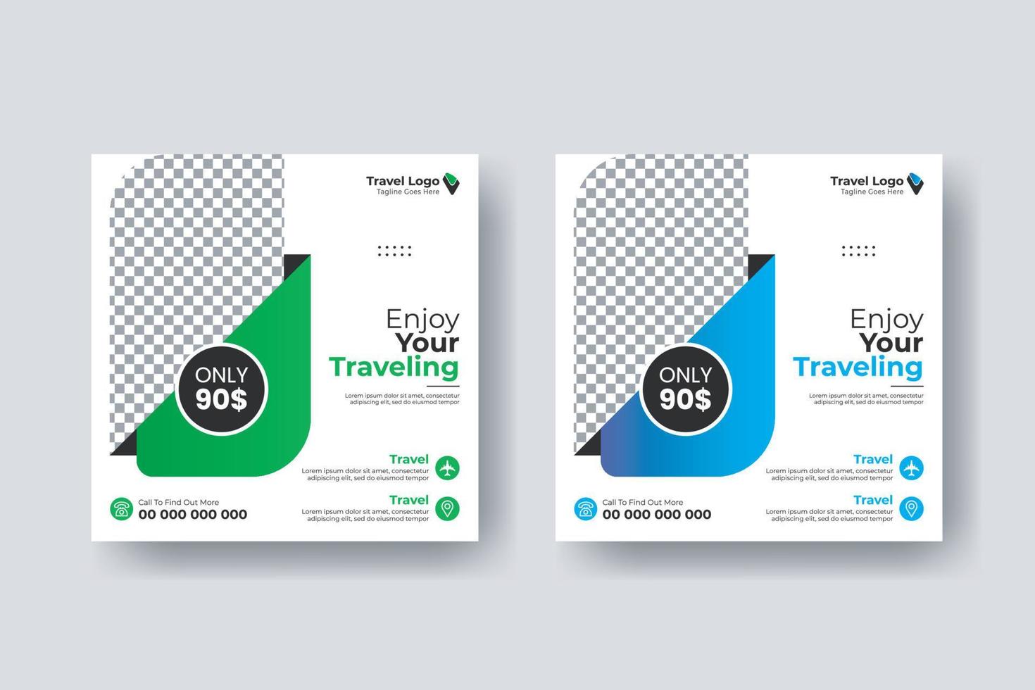 Social media post square flyer travel banner template vector