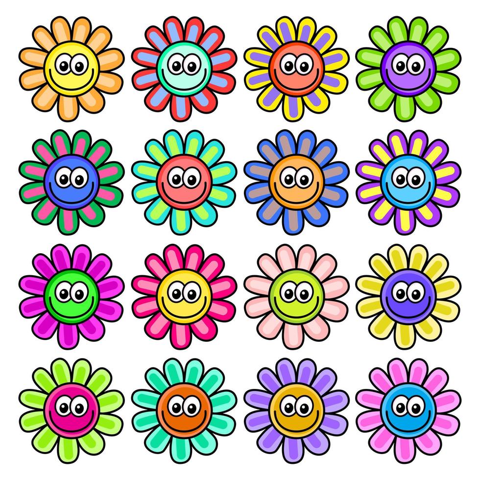 colorido conjunto de flores de margarita feliz primavera vector