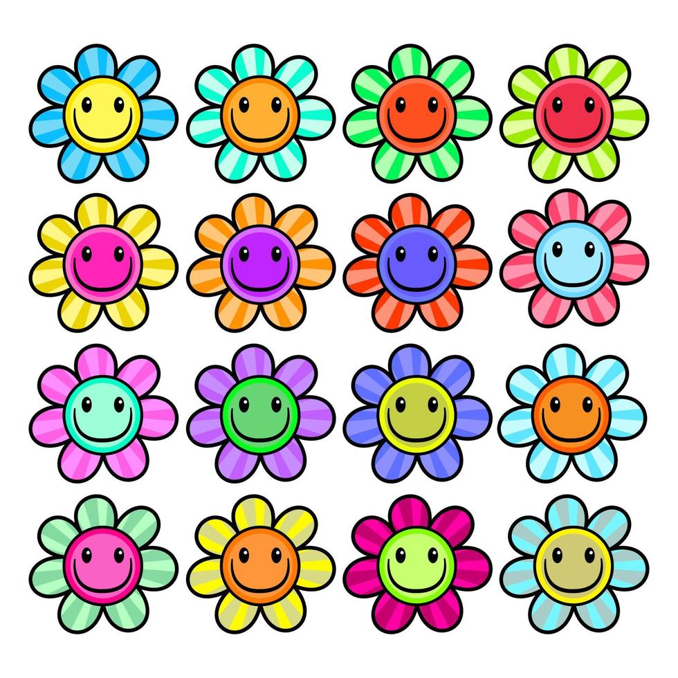 Happy Sunburst Daisy Flower Set vector