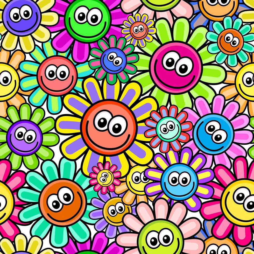 Happy Cartoon Floral Background Daisies vector