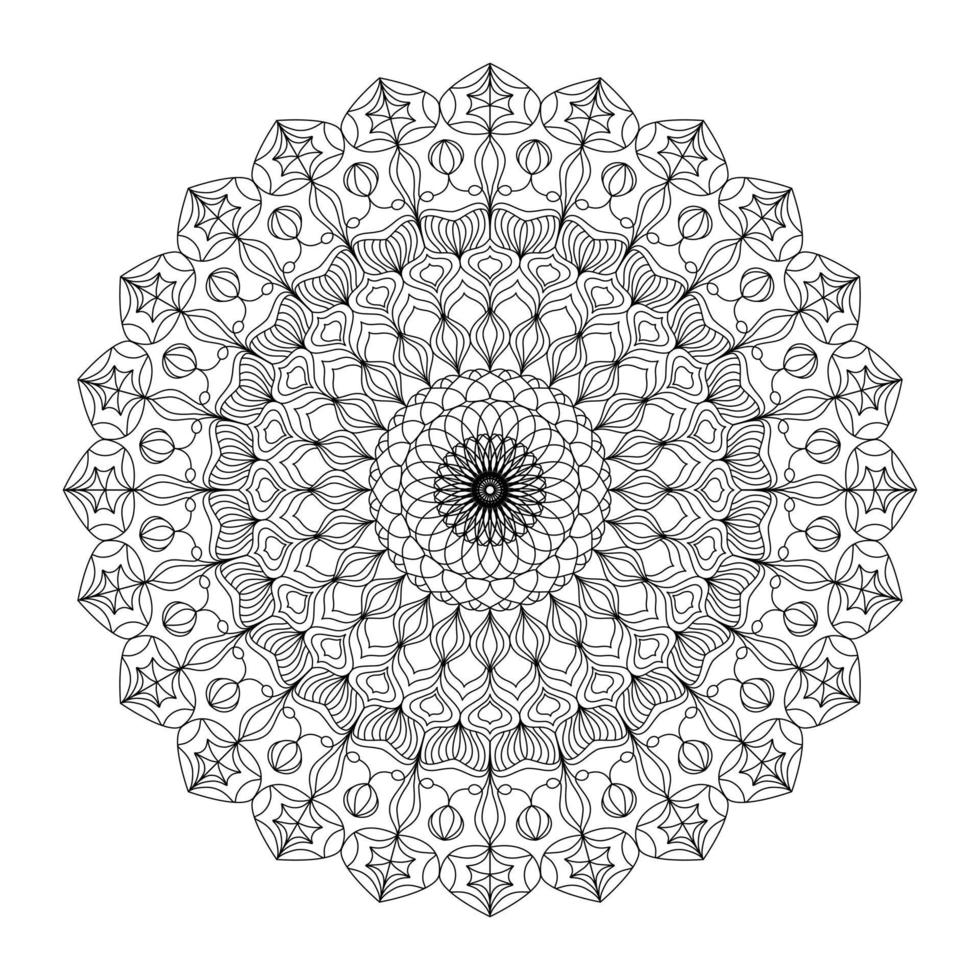 arte de mandala, patrón de líneas negras en círculo, para colorear, meditación para niños, meditación para adultos, arte para niños, tarjetas, álbumes de recortes, patrones de ropa, almohadas, camisetas, patrones de azulejos, fondos, etc. vector