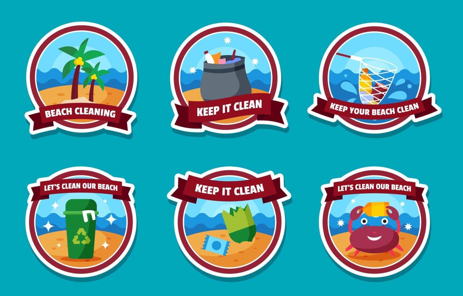 Beach Cleaning Sticker Set vector