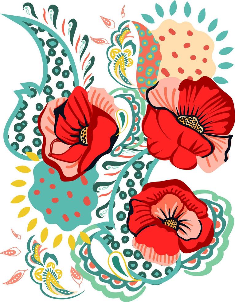 floral paisley elements. Ethnic isolated on white background. For textile design and decoration vector