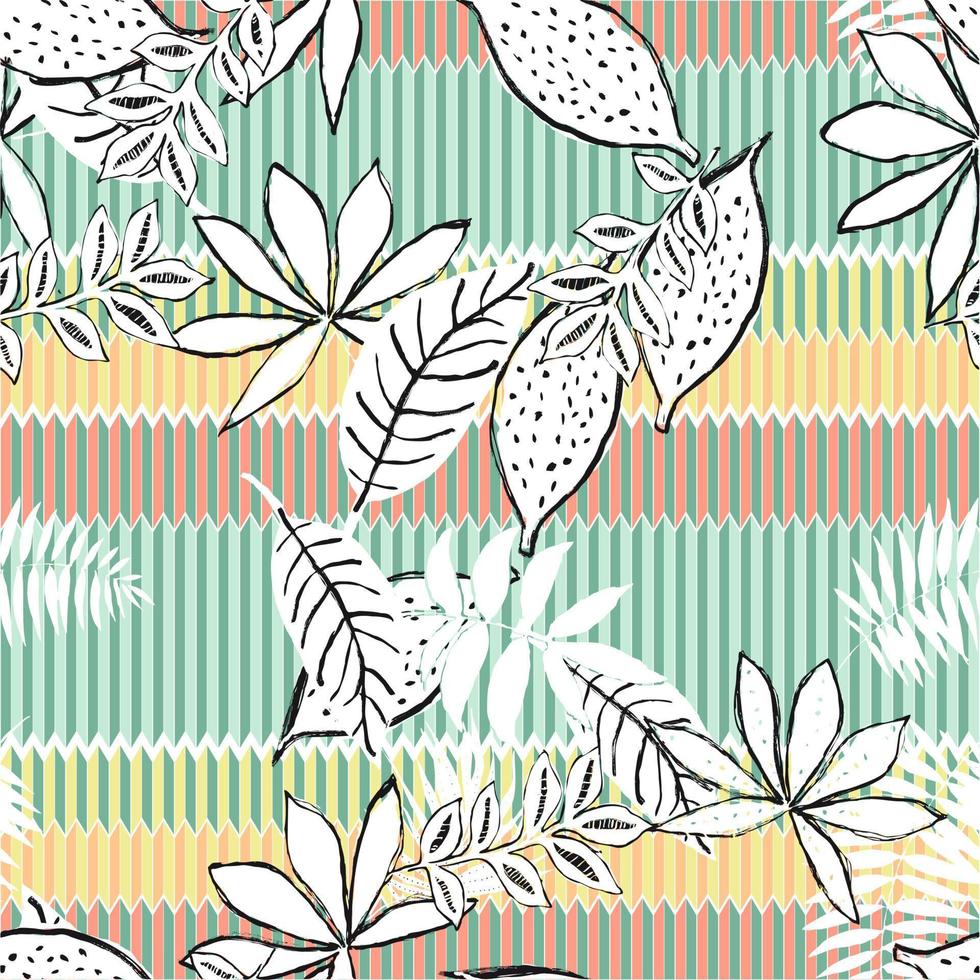 patrón de hojas tropicales mixtas con fondo abstracto para decoración textil y decoración de máscaras vector