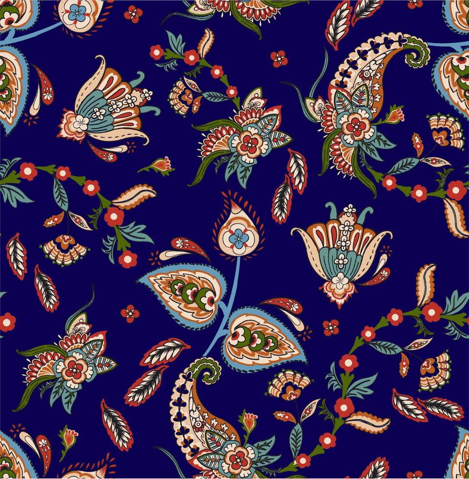 Colorful asian style floral pattern. Dark background paisley pattern, design for decoration and textiles. vector