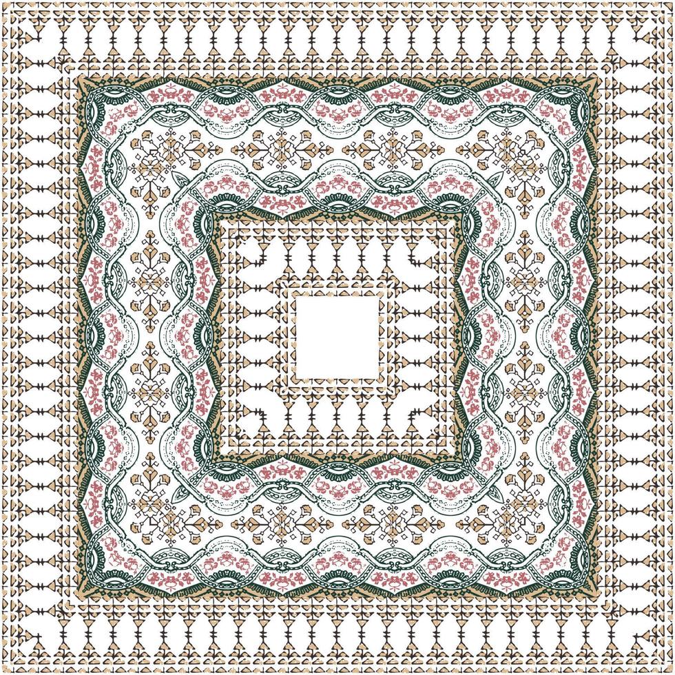 Bandana pattern with ethnic border. Ethnic square design, perfect for fabric, decoration or paper vector
