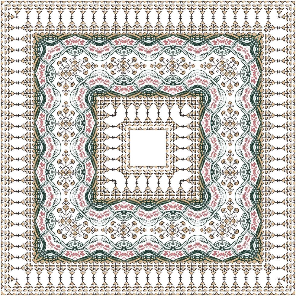 Bandana pattern with ethnic border. Ethnic square design, perfect for fabric, decoration or paper vector