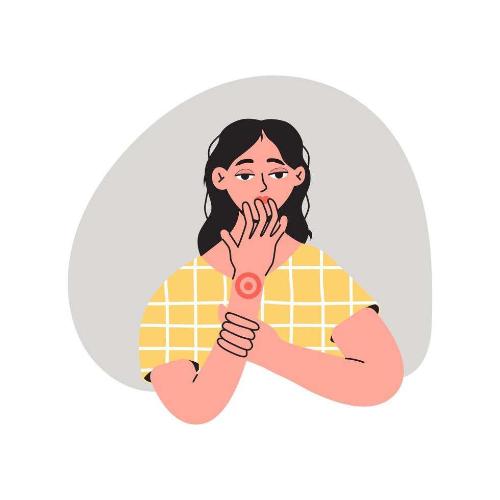 Woman suffering from joint pain. Flat vector illustration