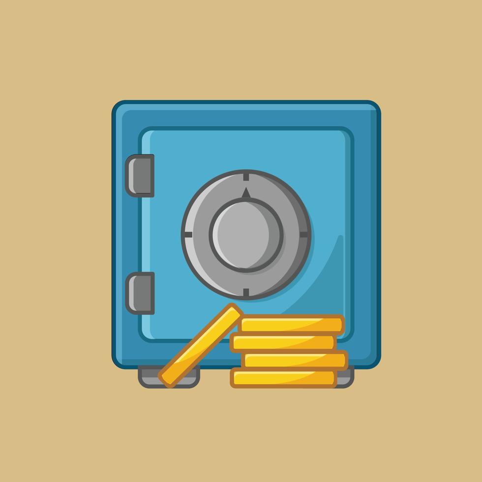 Vault Safe Box with Gold Coins Vector Illustration