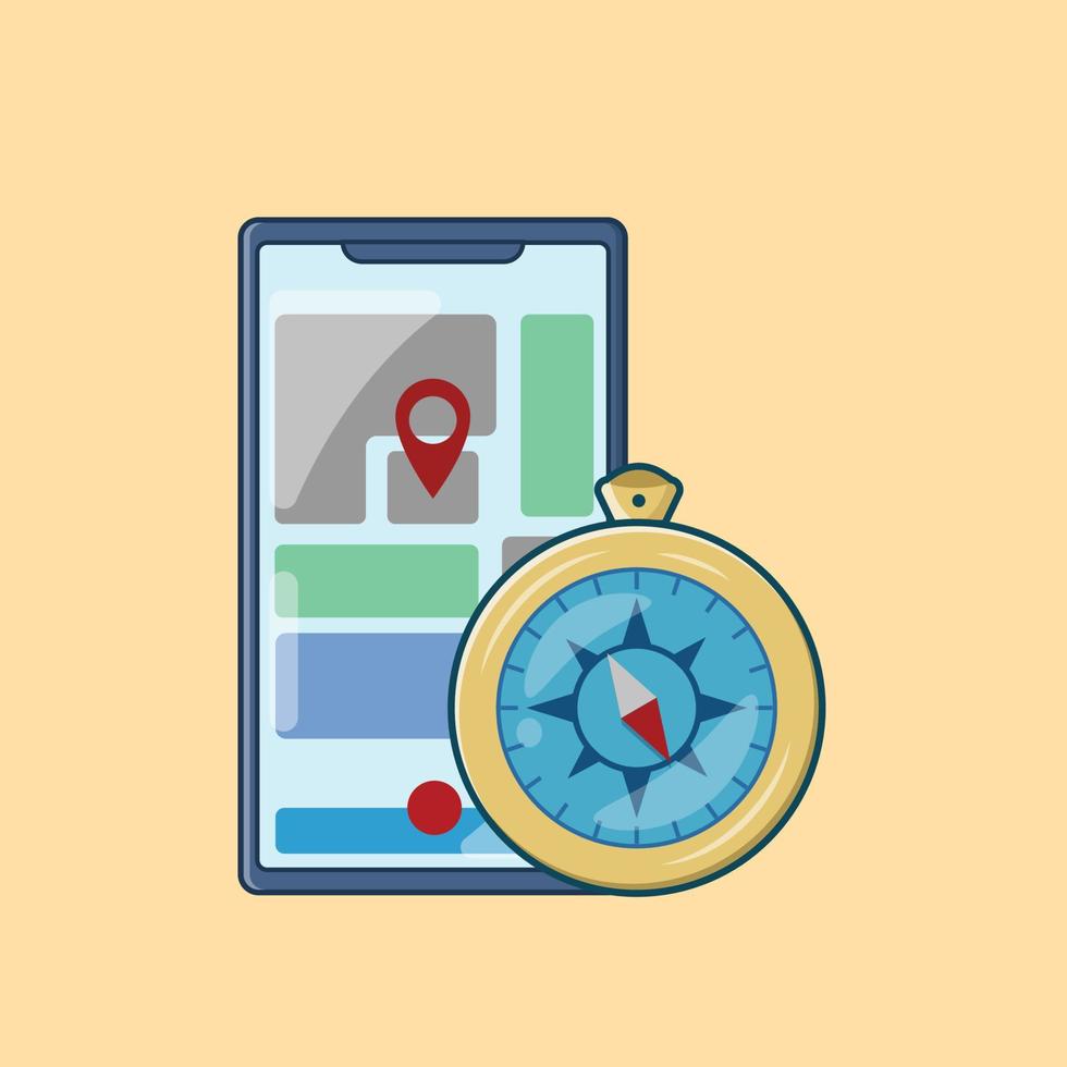 Online Map Concept with Compass Vector Illustration