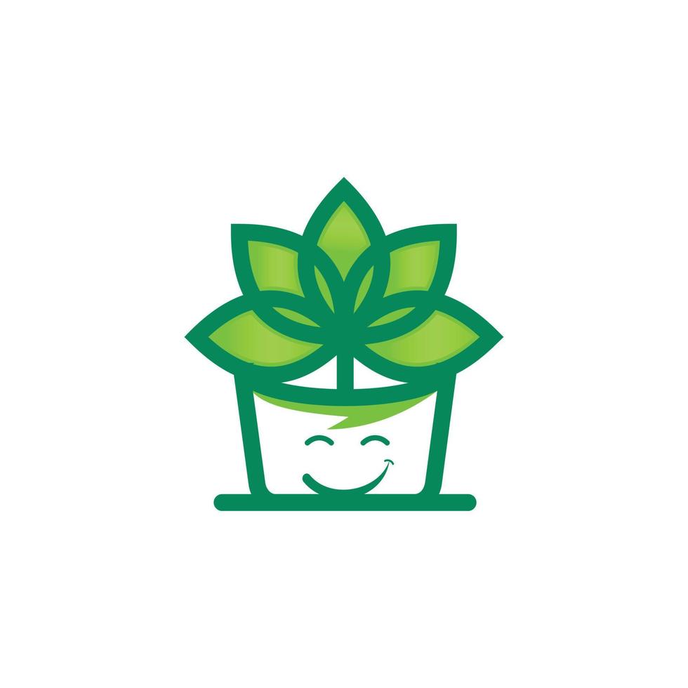 green happy potted plant logo vector