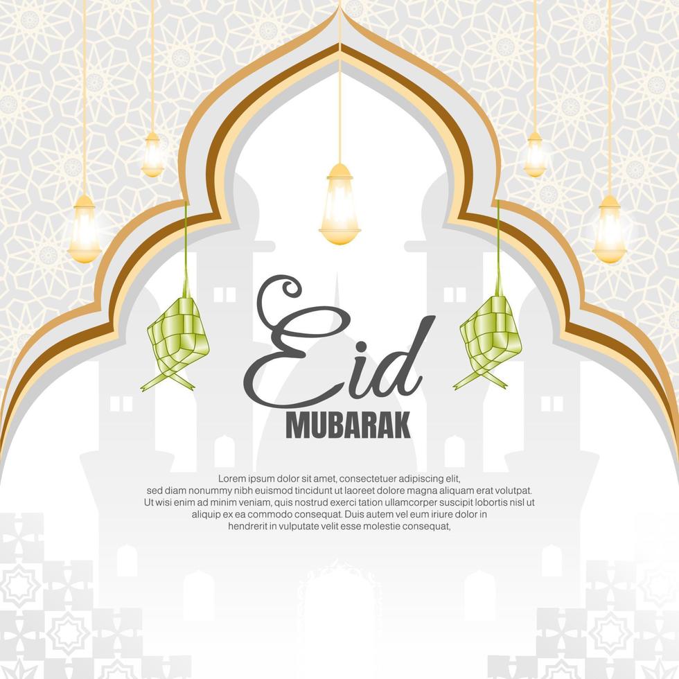 eid mubarak background with diamond decoration, gold light gray and white color theme simple modern vector