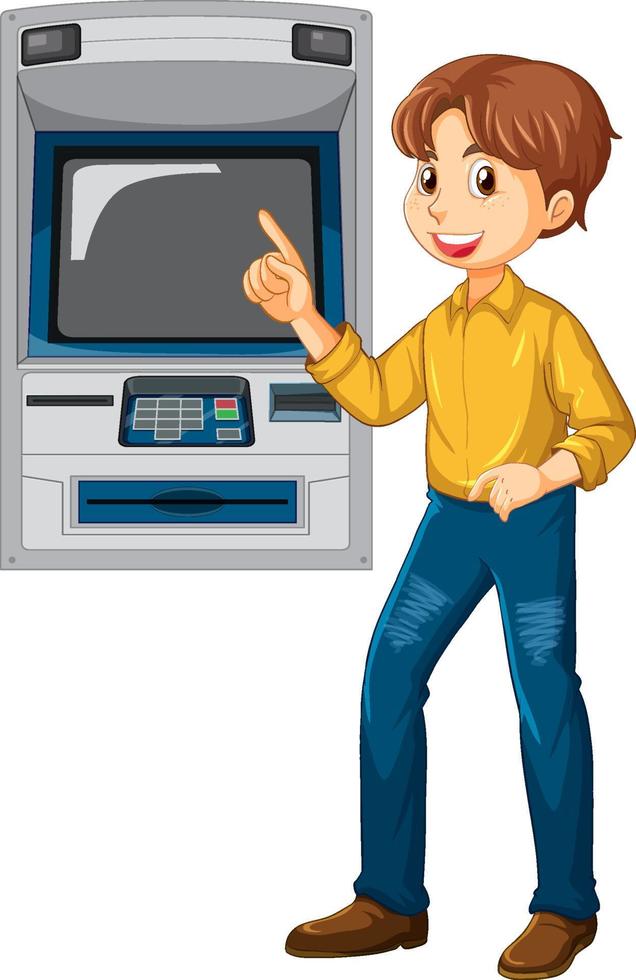 A man withdraw money from atm vector