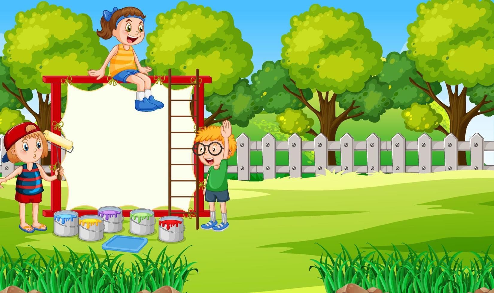 Park scene with children playing vector