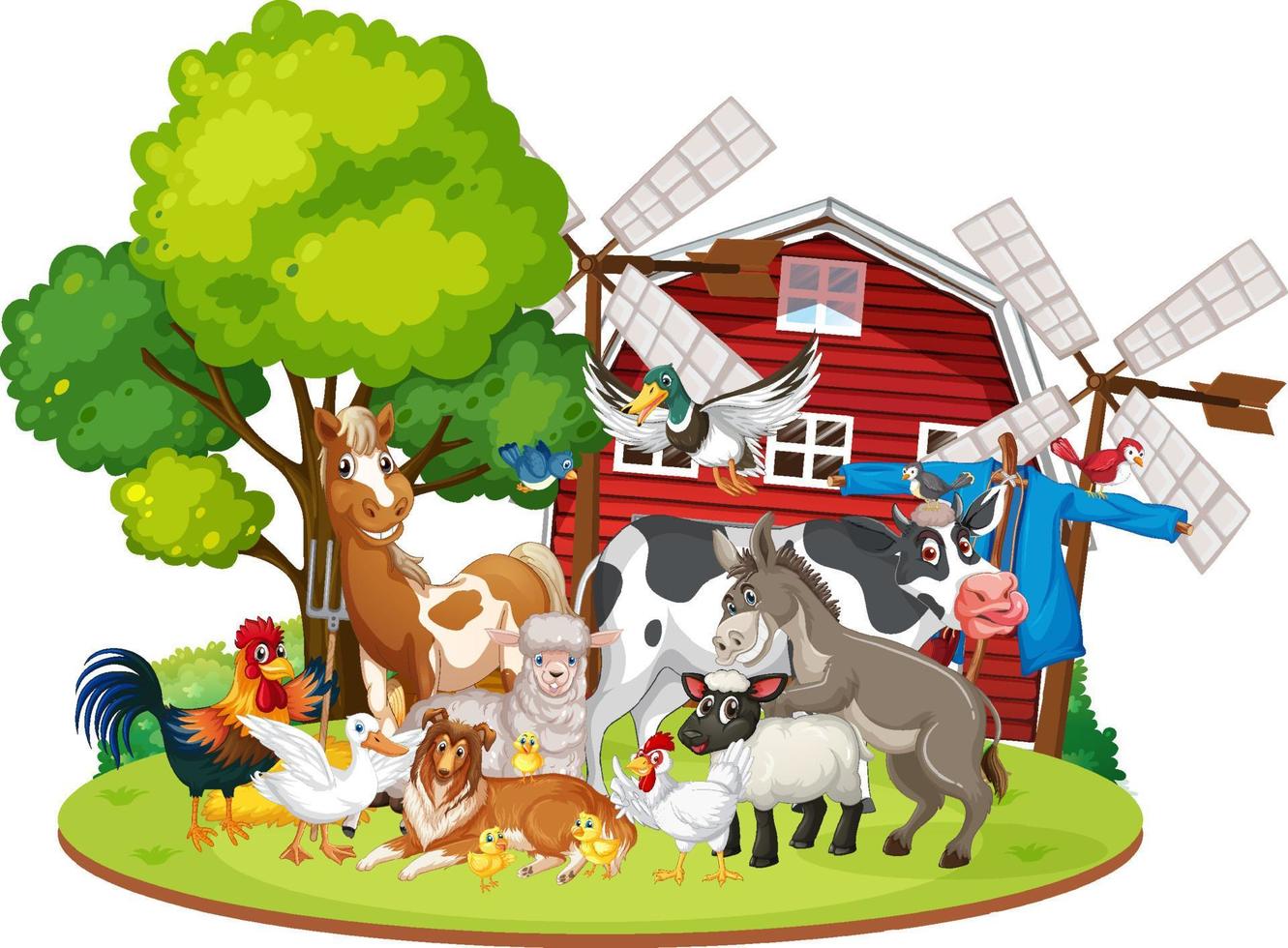 tema agrícola con muchos animales vector