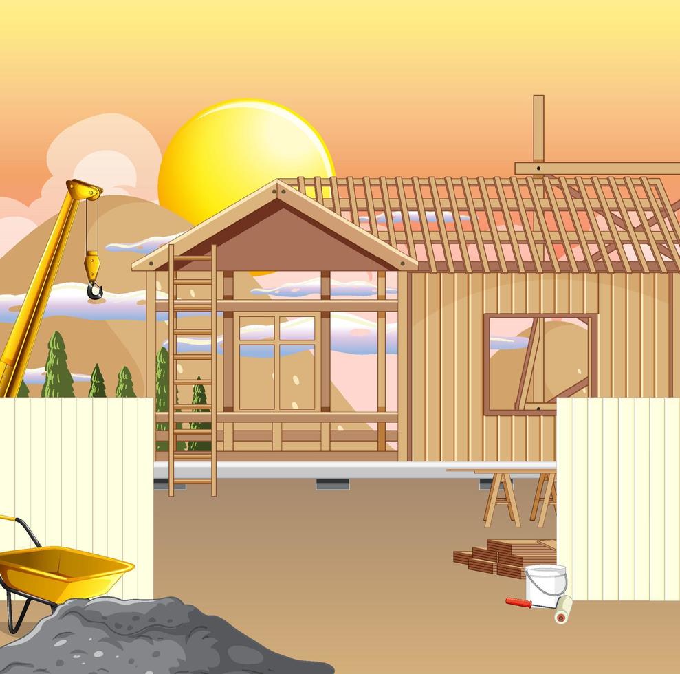 Building construction site scene vector