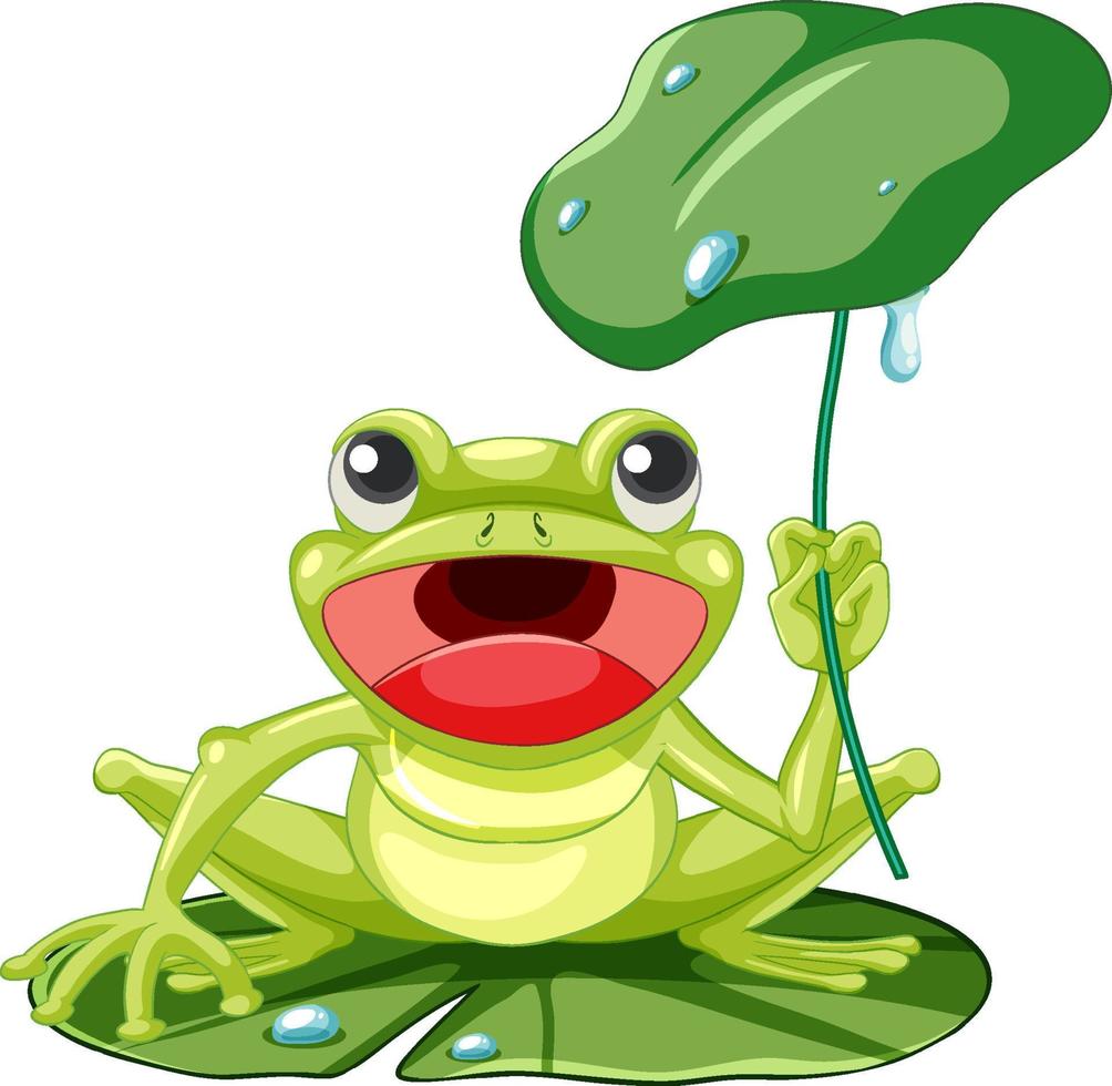 Cartoon frog holding lotus leaf vector