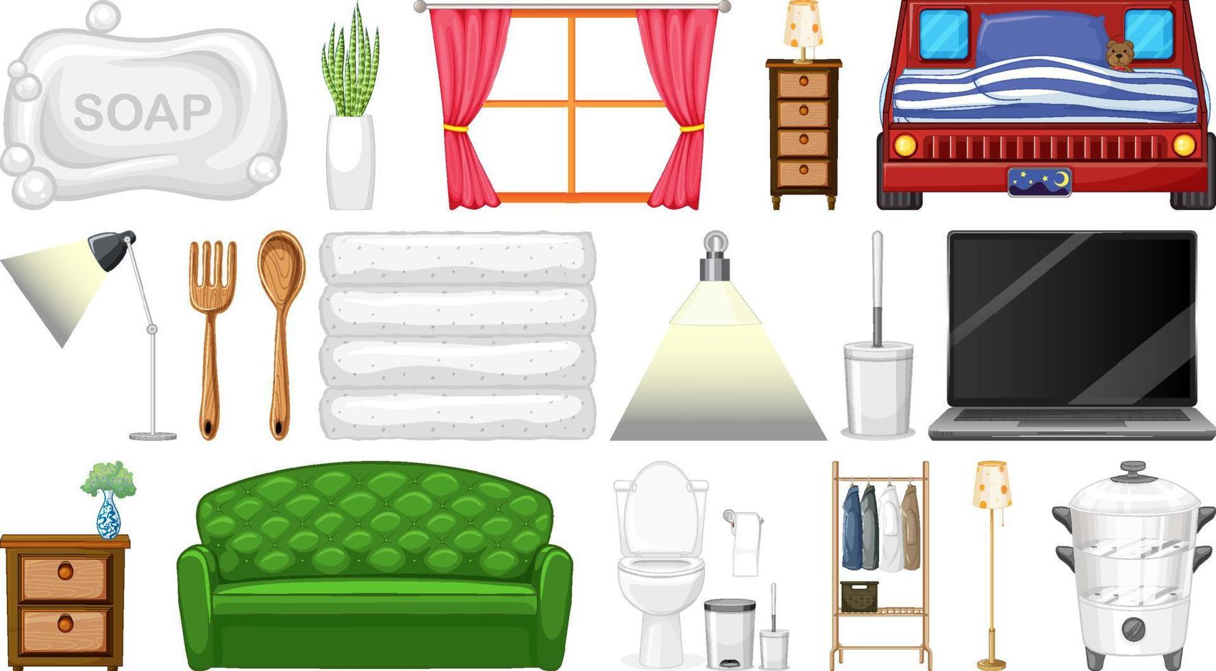 Furniture and household appliances on white background vector