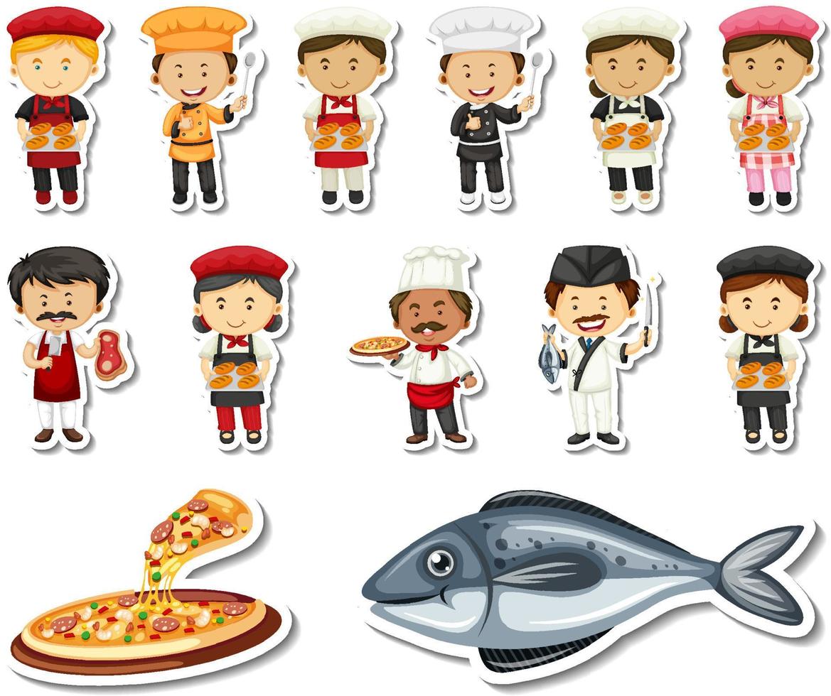 Sticker set of different professions cartoon characters vector