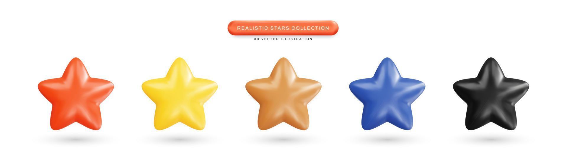 Stars collection realistic 3d cartoon style vector illustration