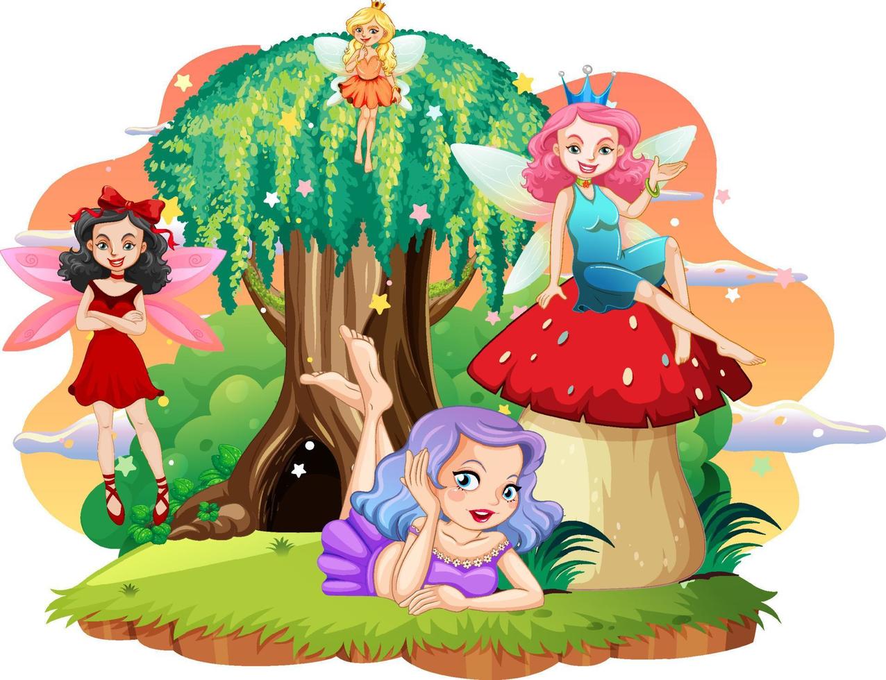 Isolated fantastic forests with beautiful fairies vector