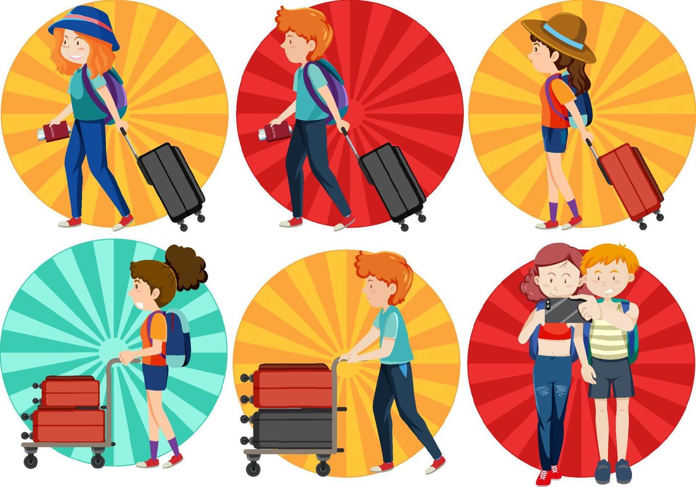 Different tourist simple characters set vector