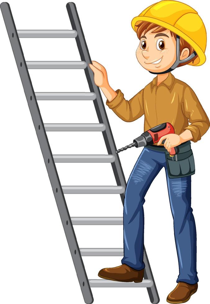 un trabajador de la construcción con escalera vector