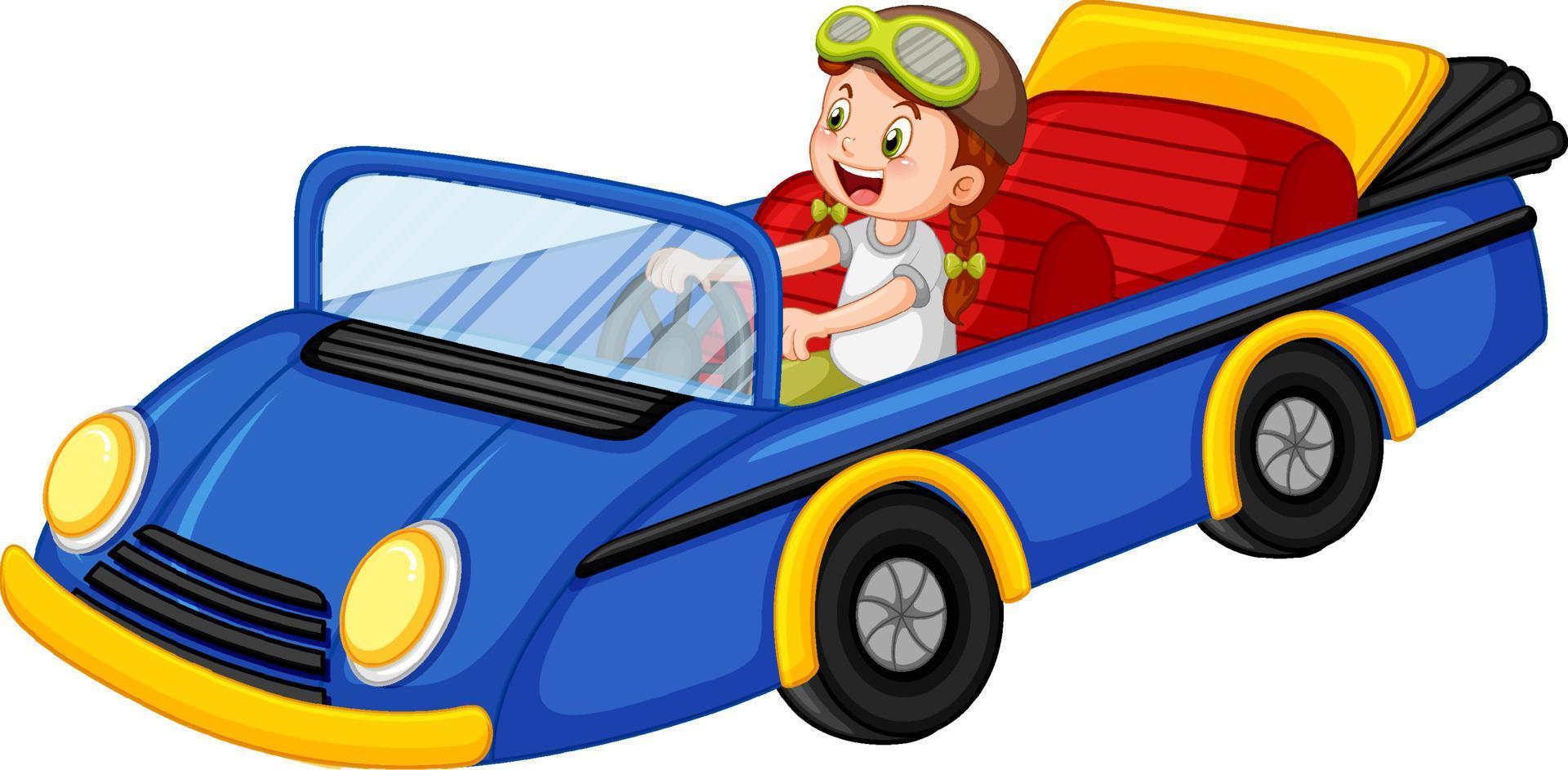 A girl driving vintage convertible car vector